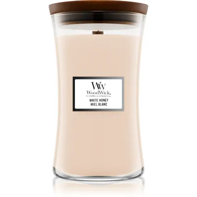 Woodwick White Honey lumânare parfumată cu fitil din lemn 609.5 g