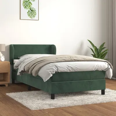 Gossi pat box spring cu saltea, verde inchis, 80x200 cm, catifea