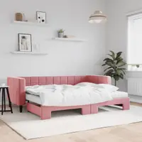 Gossi pat de zi cu extensie si saltea, roz, 80x200 cm, catifea