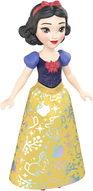 Păpuşă Disney Princess - Albă ca Zăpada, într-o rochie galben-albastră și o panglică roșie, 9 cm