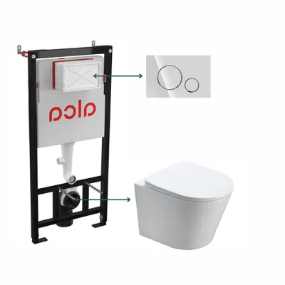 Set vas wc suspendat rimless cu capac quick release si soft close, alb, Fluminia Clementina si rezervor incastrat Alcaplast Sadromodul cu clapeta de actionare crom lucios Cersanit Opti B2