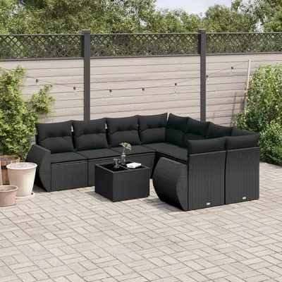Gossi set mobilier de gradina cu perne, 9 piese, negru, poliratan