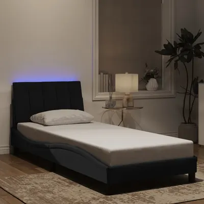 vidaXL Cadru de pat cu LED fără saltea, Hanko, negru, 80x200 cm, catifea