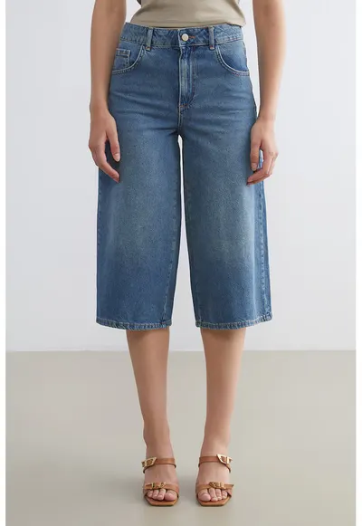 Bermude barrel din denim - Albastru pastel
