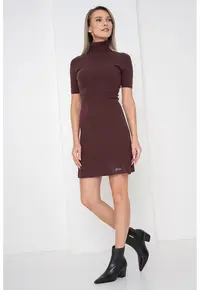 Rochie cambrata scurta din amestec de matase si casmir - Maro inchis
