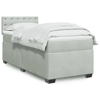 Gossi pat continental cu saltea, gri deschis, 80x200 cm, catifea