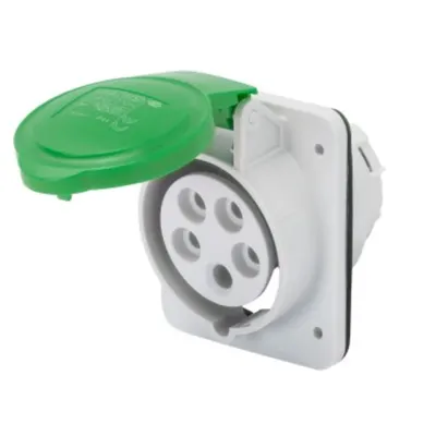 Priza industriala incastrata 10° HP - IP44/IP54 - 3P+E 16A >50V 100-300HZ - GREEN - 10H - Strangere cu surub