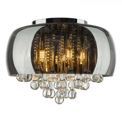 Lampa tavan Aviel 5 Light Flush Smoked Shade With Clear Glass Droppers