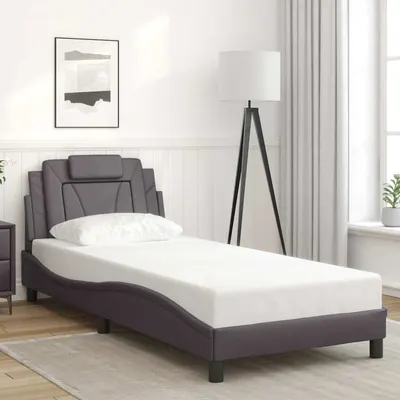 vidaXL Cadru de pat, Viana, fără saltea, gri, 90x200 cm, piele ecologică