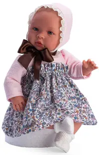 Papusa Asi - Baby Leia, cu rochie din flori albastre si o funda mare maro, 46 cm