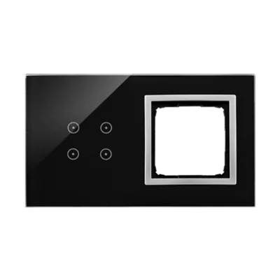 Panou Touch 2 module, modul 1:4 comenzi touch, modul 2: spatiu pentru modul argintiu Simon 54, sticla neagra