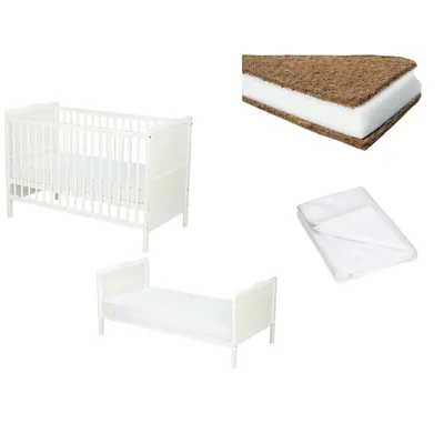 Set Patut din lemn Qmini Julia + Saltea Cocos Confort II + Protectie impermeabila Qmini