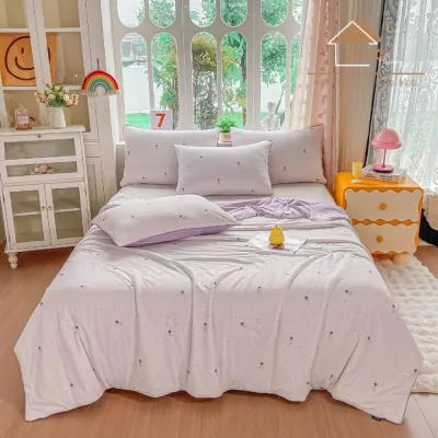 Pilota de Vara Racoritoare Ice Touch, 200x230cm + 2 fete de perna 50x70cm - Ultra Usoara, Efect Instant de Racorire si Confort Maxim, Lila, Stelute, Inimioare
