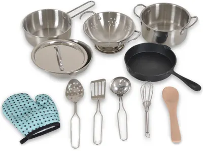 Set de joacă Moni Toys - Ustensile de joaca metalice pentru copii, 12 piese
