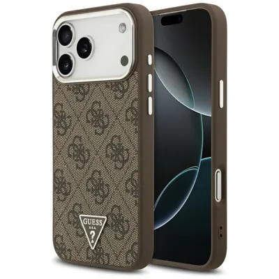 Husa MagSafe pentru Apple iPhone 17 Pro Max, Guess, 4G Triangle Logo, Maro