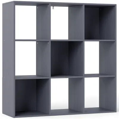HOMCOM Bibliotecă, etajeră de depozitare în 3 niveluri cu 9 compartimente, pentru living, birou, dormitor, 91x29,5x91cm, gri | Aosom Romania