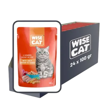 Set 24 buc x 100 gr Hrana umeda pentru pisici Wise cu pui in sos