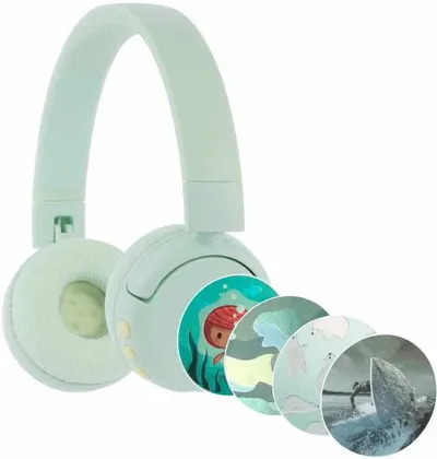Căști cu microfon pentru copii BuddyPhones - POP Fun, wireless, verzi