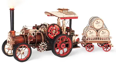 Puzzle 3D din lemn Robo Time din 469 piese - Mașină cu abur
