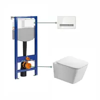 Set vas wc dreptunghiular cu capac softclose inclus, alb lucios, Foglia Safari, rezervor incastrat si clapeta de actionare, alba, Cersanit