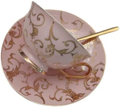 Cană Morello - Magnetic Pink, cu farfurie și linguriță, 220 ml