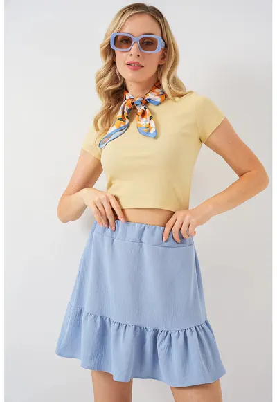Fusta mini texturata HiCCUP - albastru - poliester-elastan