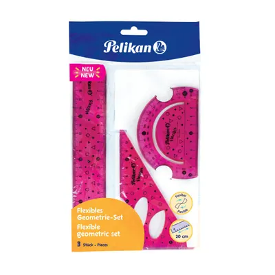 Set geometrie 3 piese, Pelikan, flexibil, roz