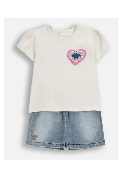 Pantaloni si tricou cu detalii brodate set- 2 piese