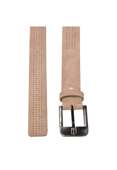 Curea din piele intoarsa cu design perforat - Bej