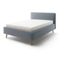Pat matrimonial albastru prăfuit tapițat cu spațiu de depozitare cu somieră 140x200 cm Mattis – Meise Möbel