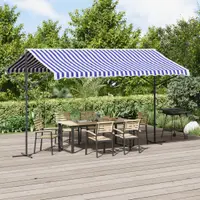 vidaXL Copertină independentă, albastru și alb, 400x300 cm textil/oțel