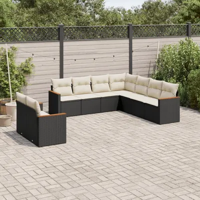 Gossi set mobilier de gradina cu perne, 9 piese, negru, poliratan