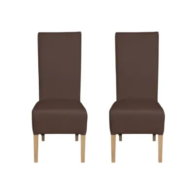 Set 2 scaune living VANESSA, picioare lemn natur, piele ecologica maro deschis, 47x60x110 cm