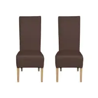 Set 2 scaune living VANESSA, picioare lemn natur, piele ecologica maro deschis, 47x60x110 cm