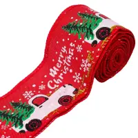 Bandă decorativă Crăciun cu cană și brad - Roșu