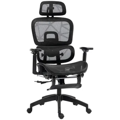 HOMCOM Scaun de birou, scaun de birou ergonomic din plasă cu brațe 3D, spătar inclinabil, 66x64x122 cm, negru | Aosom Romania