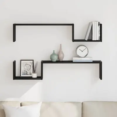 vidaXL Raft de perete 2 buc. Stejar Negru 100 x 15 x 20 cm