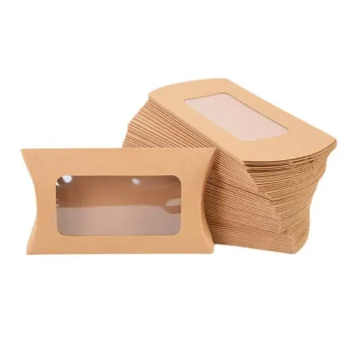 Cutie hârtie în formă de pernă cu fereastră - kraft (set 50 buc) - Default Title