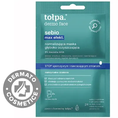 Masca pentru ten gras si acneic cu AHA Dermo Face Sebio Max Efekt, 2x6ml, Tołpa