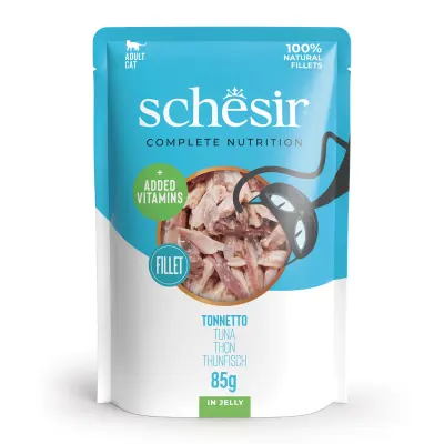 SCHESIR Complementary In Jelly, Ton, plic hrană umedă pisici, (în aspic), 85g