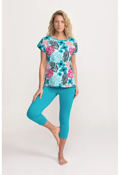 Pijama cu imprimeu grafic Valerie - Turcoaz
