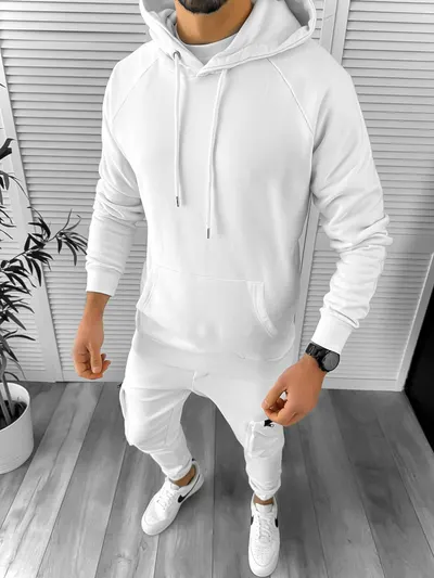 Trening barbati slim fit alb Pantaloni + Hanorac + Tricou Y132 i3-2.3