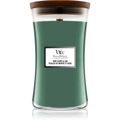 Woodwick Mint Leaves & Oak lumânare parfumată cu fitil din lemn 609.5 g
