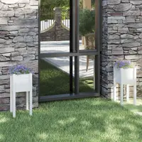 Gossi jardiniere de gradina, 2 buc., alb, 31x31x70 cm, lemn masiv pin
