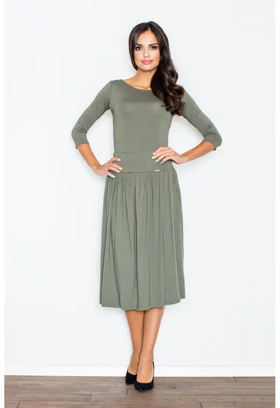 Set masliniu M322 - bluza cu maneci 3/4 - pantaloni clasici - elastan 5% - vascoza 95%