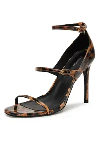Sandale dama - stiletto - bej/negru - material textil