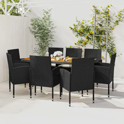Gossi set mobilier de exterior, 9 piese, negru, poliratan