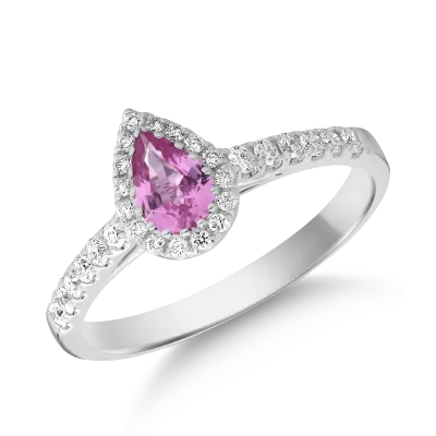 Inel din aur alb cu safir roz pear de 0.3ct si diamante de 0.2ct