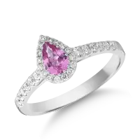 Inel din aur alb cu safir roz pear de 0.3ct si diamante de 0.2ct