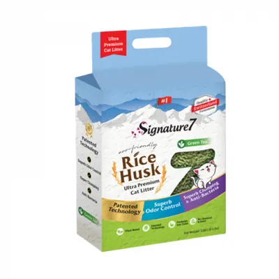 Asternut igienic pentru pisici Signature7 Green Tea Rice Husk 7L